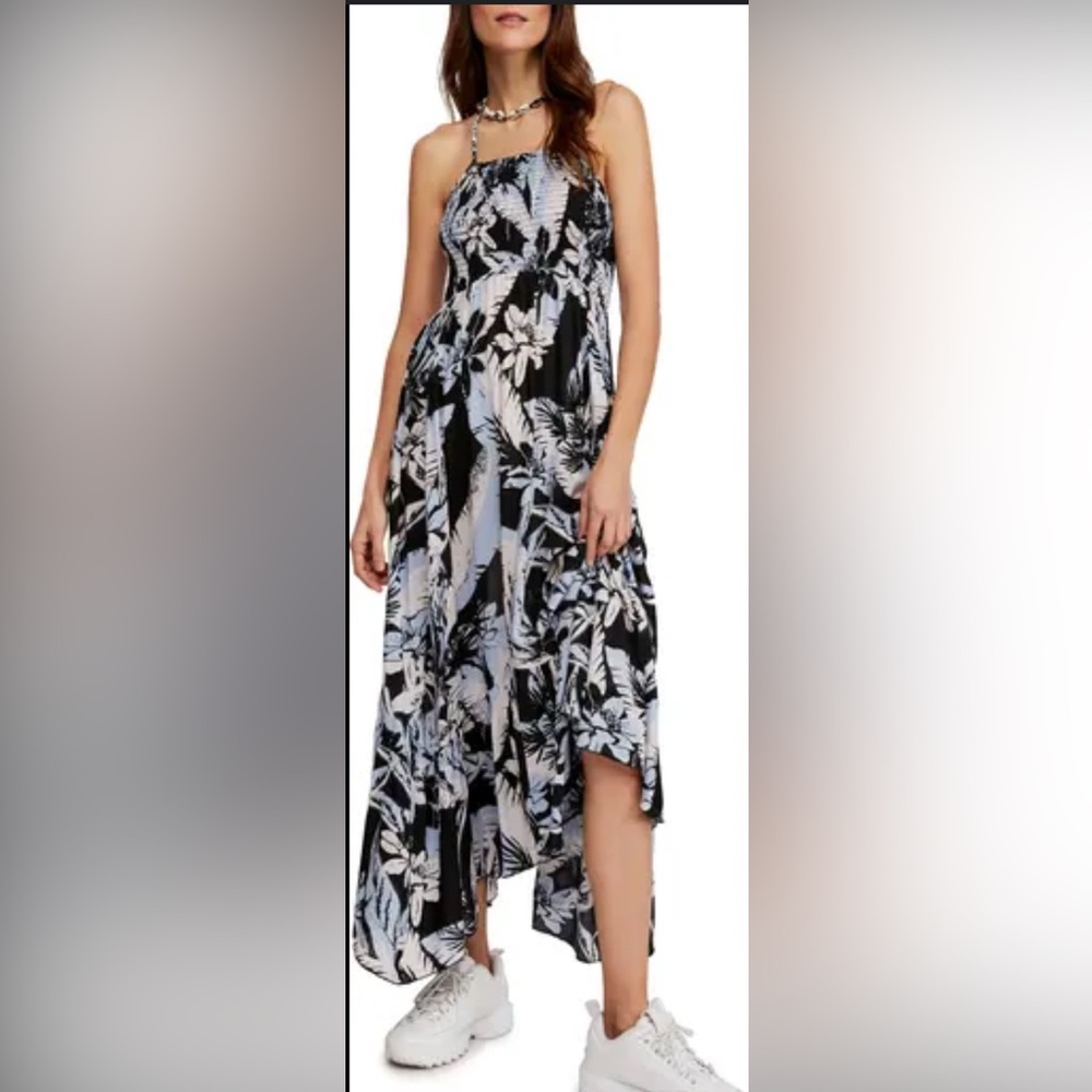 NWT Free People Smocked Floral Asymmetrical Hem Printed Boho Maxi Dress XS